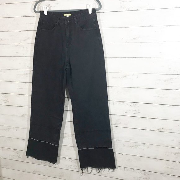 Gianni Bini Kailee Raw Hem Black Wide Leg Jeans 29 - Picture 2 of 5